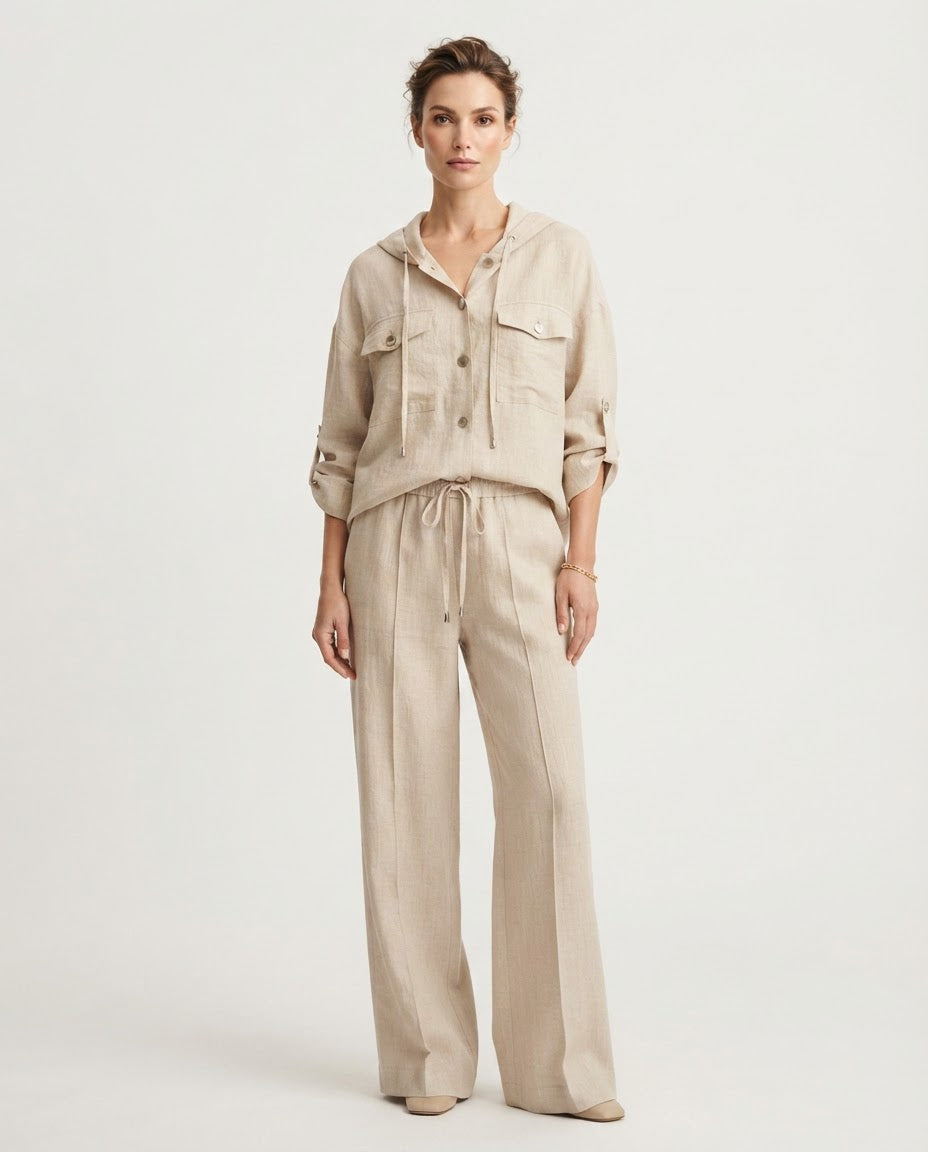Hooded Beige Linen Set