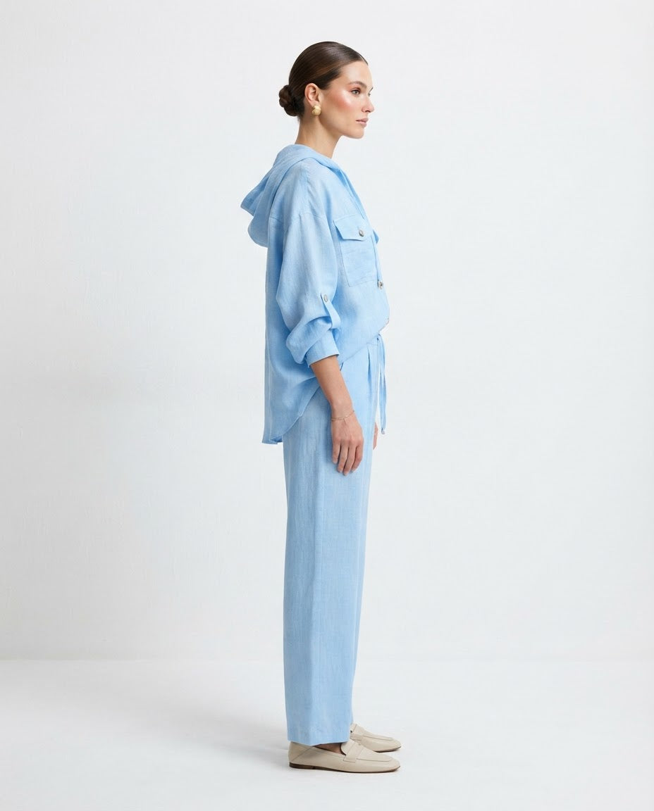 Hooded Blue Linen Set