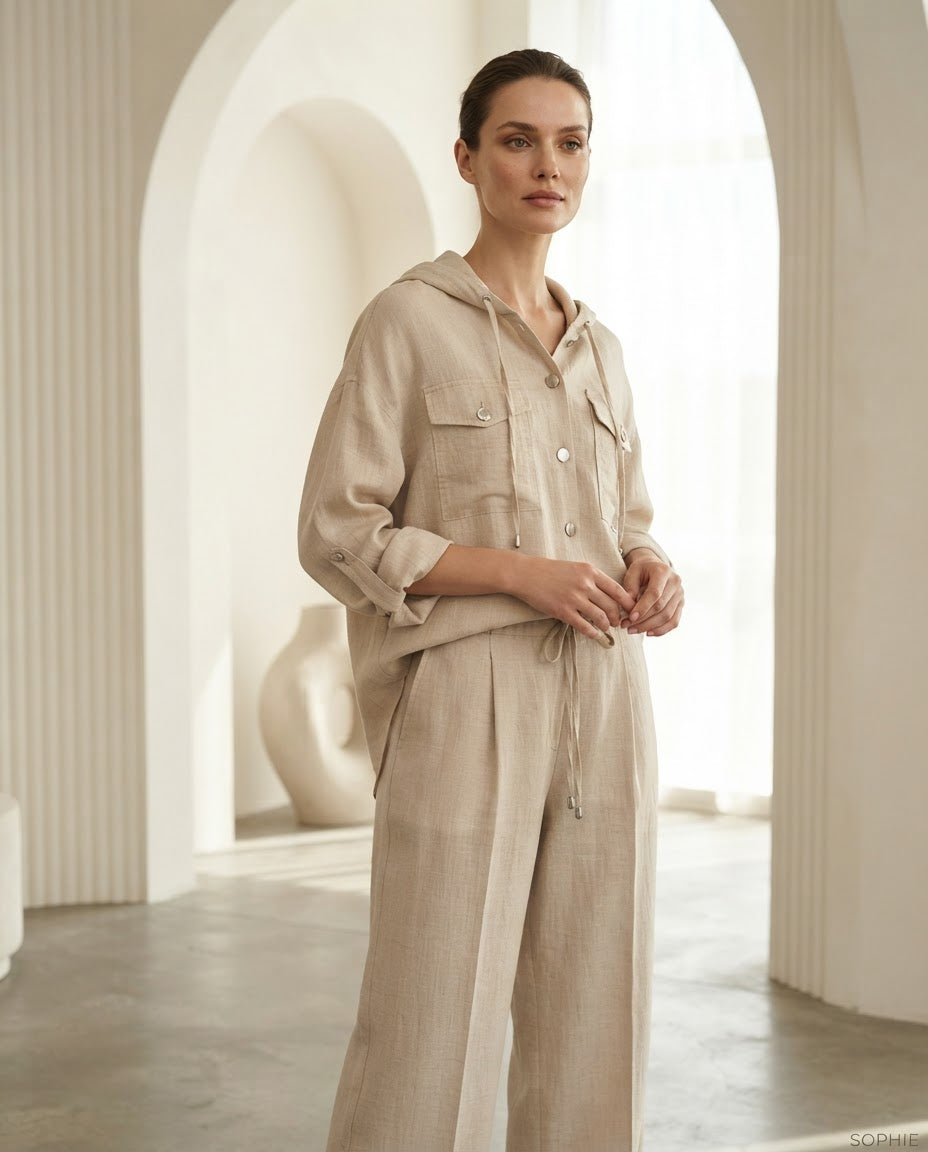 Hooded Beige Linen Set