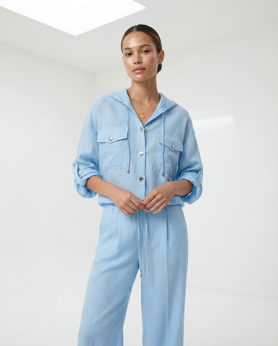 Hooded Blue Linen Set
