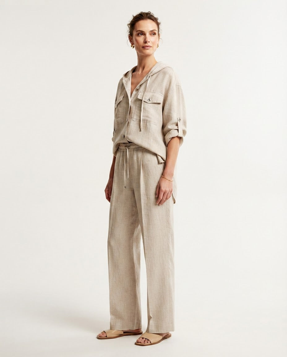Hooded Beige Linen Set