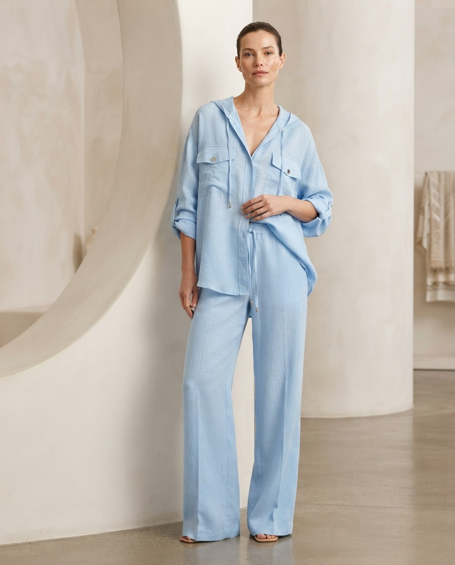 Hooded Blue Linen Set